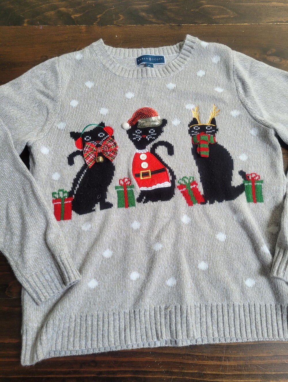 Christmas Cats Sweater Karen Scott Festive Holiday Winter Petite Large